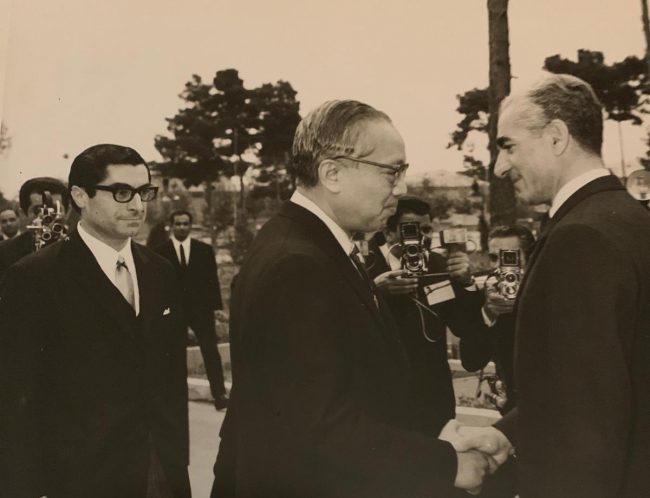Giorgio Pagnanelli con il segretario generale dell'Onu, U Thant e lo scia' Reza Pahlavi (1968)