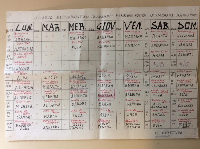 Il palinsesto settimanale