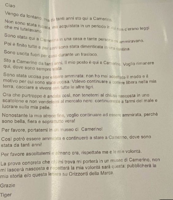 tigre camerino lettera cc forestali